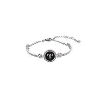 LODMLOER Signe du Zodiaque Horoscope Bracelet Simple Diamant Stud Pièce Ronde Signes Astrologiques Bracelet Bijoux Cadeau Anniversaire Saint Valentin Cadeau pour Femme, Bélier