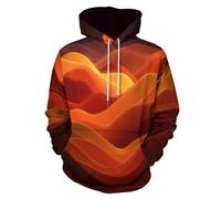 LODMLOER Sweat à Capuche Illustration De Vague 3D Imprimé pour Hommes Femmes Pull Pull à Manches Minimalisme Sweat-Shirts avec Poches à Cordon, Rouge