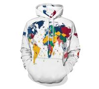 LODMLOER Sweat À Capuche imprimé en 3D pour Hommes Femmes Carte du Monde Pull à Manches Longues Drapeau National Pull à Capuche Design Cool Pull de Décontracté avec Poches