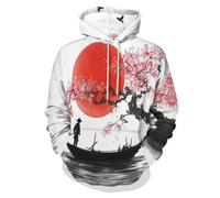 LODMLOER Sweat à Capuche Pêcheur sur Un Bateau 3D Imprimé pour Hommes Femmes Pull Pull à Manches Peinture À L'Encre Japonaise Sweat-Shirts avec Poches à Cordon, Rouge