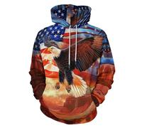 LODMLOER Sweat à Capuche pour Homme et Femme Aigle du Désert Pull Décontracté Crewneck Drapeau Américain Pullover Hooded Sweathirts à Manche Longues avec Poches