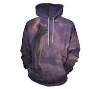 LODMLOER Sweat à Capuche pour Hommes, Pull de Manches Longues Ciel Étoilé De Rêve Sweatshirt à Capuche Lion Mignon Streetwear avec Poche Kangourou pour Hiver et Automne