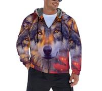 LODMLOER Sweat À Capuche Zippé pour Homme De Qualité Supérieure avec Motif Loup Parmi Les Feuilles d'automne pour Adulte S-5Xl Sweat À Capuche en Polaire Mélangée Épaisse pour Vêtements De T