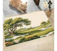 LODMLOER Tapis Entree Interieur Aquarelle Collines 50 x 80 cm Lavable en Machine | AntidéRapant Poil Ras, pour Chambre Salle a Manger Descente de Lit Bureau, Cuisine,Chênes Prairie