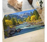 LODMLOER Tapis Entree Interieur Automne Vallée 80 x 120 cm Lavable en Machine | AntidéRapant Poil Ras, pour Chambre Salle a Manger Descente de Lit Bureau, Cuisine,Ruisseau Forêt