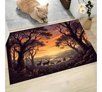 LODMLOER Tapis Entree Interieur Crépuscule Silhouette 60 x 90 cm Lavable en Machine | AntidéRapant Poil Ras, pour Chambre Salle a Manger Descente de Lit Bureau, Cuisine,Forêt Vallée