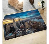 LODMLOER Tapis Entree Interieur Horizon De La Ville 50 x 80 cm Lavable en Machine | AntidéRapant Poil Ras, pour Chambre Salle a Manger Descente de Lit Bureau, Cuisine,Gratte-Ciel Architecture