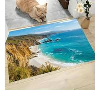 LODMLOER Tapis Entree Interieur, Paillasson Lavable en Machine,Littoral Falaises,Plages Dunes, à Poils Courts, Antidérapant et Doux, Idéal pour Couloir, Entrée ou Cuisine,Bleu Vert,45 x 75 cm