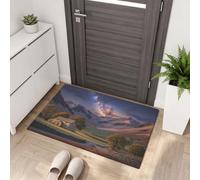 LODMLOER Tapis Entree Interieur Réaliste Vallée 50 x 80 cm Lavable en Machine | Tapis Voie Lactée Maison De Pierre AntidéRapant Poil Ras, pour Chambre, Cuisine, Entrée, Decoration,Brun Vert