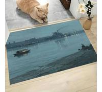 LODMLOER Tapis Entree Interieur Rive Fluviale Usine 80 x 120 cm Lavable en Machine | Tapis Scène Réaliste De Nuit AntidéRapant Poil Ras, pour Chambre, Cuisine, Entrée, Decoration,Bleu