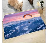 LODMLOER Tapis Entree Interieur Thème Aventure 50 x 80 cm Lavable en Machine | AntidéRapant Poil Ras, pour Chambre Salle a Manger Descente de Lit Bureau, Cuisine,Montagnes Enneigées Parapente