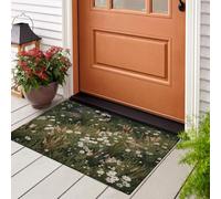 LODMLOER Tapis Prairies Nordiques Lavable antidérapant 40 x 60 cm Vert | Toucher Doux, adapté pour Cuisine, Chambre, entrée,Plantes Fleurs Sauvages pensé pour Un Usage Quotidien