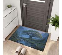 LODMLOER Tapis Réaliste Vallée pour entrée, Tapis de Porte d'entrée d'intérieur antidérapant Lavable en Machine pour Cuisine, paillasson décoré de Arbres Ruisseau Doux,Bleu Vert 80 x 120 cm