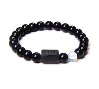 LODMLOER Verseau 12 Constellation Signes du Zodiaque Bracelet De Perles - Bracelet Couples Naturel Noir Onyx Pierre Bracelet À Breloques Élastique pour Femmes Hommes Cadeau d'anniversaire,Verseau