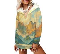 LODMLOER Veste Polaire Femme Paysages De Montagne Et D'Eau Sweats à Capuche Chaud Montagnes Et Lacs Manteau en Peluche Sherpa Veste à Manches Longues Hoodies Sweatshirt avec Poches, Bleu-Vert
