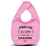 LODMY® - Bavoir Bébé Fille Rose “J'Peux Pas J'Ai Bêtise Avec Ma Mamie - Flocage Doux - Idée Cadeau Naissance Originale Personnalisée