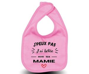 LODMY® - Bavoir Bébé Fille Rose “J'Peux Pas J'Ai Bêtise Avec Ma Mamie - Flocage Doux - Idée Cadeau Naissance Originale Personnalisée