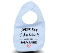 LODMY® - Bavoir Bébé Garçon Bleu Clair “J'Peux Pas J'Ai Bêtise Avec Mamie - Flocage Doux - Idée Cadeau Naissance Originale Personnalisée