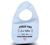 LODMY® - Bavoir Bébé Garçon Bleu Clair “J'Peux Pas J'Ai Bêtise Avec Marraine - Flocage Doux - Idée Cadeau Naissance Originale Personnalisée