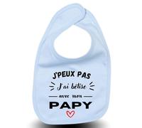 LODMY® - Bavoir Bébé Garçon Bleu Clair “J'Peux Pas J'Ai Bêtise Avec Papy - Flocage Doux - Idée Cadeau Naissance Originale Personnalisée