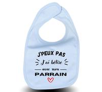 LODMY® - Bavoir Bébé Garçon Bleu Clair “J'Peux Pas J'Ai Bêtise Avec Parrain - Flocage Doux - Idée Cadeau Naissance Originale Personnalisée