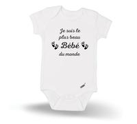 LODMY® - Body Bébé “Je suis le plus beau bébé du monde” - Cadeau Naissance Tendre et Drôle - Idée Originale Baby Shower Fille ou Garçon (Blanc, 0-3 mois)