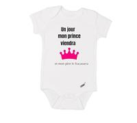 LODMY® - Body Bébé “Un jour mon prince viendra, et mon père le fracassera” - Cadeau Naissance Humour - Idée Originale pour Papa et Bébé Fille (Blanc, 0-3 mois)