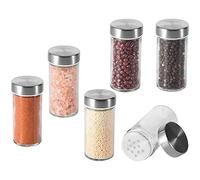 Lodokdre 6 pots à épices avec bac à saupoudrer, couvercle en acier inoxydable, pots à épices, saupoudrer rond, récipient d'épices transparent