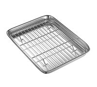 Lodokdre Plaque de four grille- de 25,4 cm et grille, petite plaque de cuisson en acier inoxydable avec grille de refroidissement, passe au lave-vaisselle