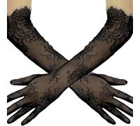 Lodoot Gants de mariée extra longs vintage brodés en dentelle confortable pour événement formel photographie gants délicats en dentelle pour mariée, Noir , taille unique