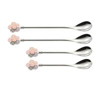 Lodoot Lot de 4 cuillères à café ergonomiques en acier inoxydable avec poignée en forme de fleur pour mélanger café, thé, expresso et dessert