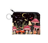 Lodoot Porte-monnaie coloré imprimé champignon et porte-clés accrocheur pour femmes, personnes et étudiants avec imprimé champignon coloré