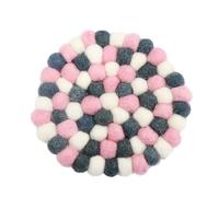 Lodoot Set de table de cuisine rond en feutre fait à la main avec boules en feutre pour boissons, tasses