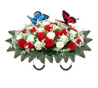 Lodou Fleurs de cimetière artificielles pour tombe, grande fleur tombale réaliste, fleurs funéraires en soie avec papillons pour pierre tombale, décoration funéraire, ne se décolore pas, facile à