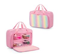 LoDrid Étui de transport pour poupées Barbie de 30,5 cm, sac de rangement avec poignée et plusieurs poches pour contenir 6 poupées, vêtements et autres accessoires, rose, 13" x 8" x 5", Classique