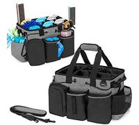 LoDrid Grand chariot de nettoyage professionnel avec séparateur amovible, organiseur de fournitures avec poignée et bandoulière, sacs de nettoyage pour femmes de ménage et nettoyeurs, noir et gris