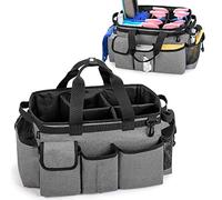 LoDrid Grand sac de nettoyage avec séparateur amovible, organiseur de nettoyage portable avec poignée, sac fourre-tout avec bandoulière réglable pour nettoyeurs et femmes de ménage, gris