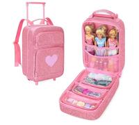 LoDrid Sac à Dos pour poupée Compatible avec Barbie de 30,5 cm - Étui de Transport avec Roue, Plusieurs Poches pour Tissu de poupée et Accessoires, Rose (Sac Uniquement)