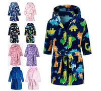 Lodunsyr Peignoirs de Bain Enfant Vêtements de Nuit Garçon Fille Peignoir Ultra Doux et Léger Serviette de Bain Capuche Bleu Dinosaure 8-9 Ans