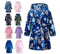 Lodunsyr Peignoirs de Bain Enfant Vêtements de Nuit Garçon Fille Peignoir Ultra Doux et Léger Serviette de Bain Capuche Bleu Requin 6-7 Ans