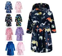 Lodunsyr Peignoirs de Bain Enfant Vêtements de Nuit Garçon Fille Peignoir Ultra Doux et Léger Serviette de Bain Capuche Noir Dinosaure 8-9 Ans