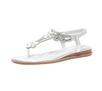 LOEAISDJ Sandales d'été pour femme avec strass - Sandales bohème élégantes plates - Avec bande élastique - Chaussures confortables - Sandales d'été décontractées - Semelles douces, Argenté 20, 42 EU