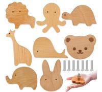 LOEPENLE Lot de 8 poignées de tiroir en bois avec motifs d'animaux, boutons en bois pour armoire, boutons de commode décoratifs en bois avec vis, bouton pour armoires