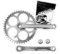 LOEVELOSI 1 manivelle de vélo en acier renforcé argenté avec 46 dents, manivelle carrée de 170 mm, bras de manivelle pour vélo rétro et vintage SingleSpeed Fixed Gear