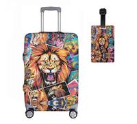 Löwe Lot de 2 housses de protection de valise + étiquette de bagage élastiques 18-32 pouces, protection de bagages, motif animal 3D, anti-rayures, R1., S(19-21In）, Housse de valise