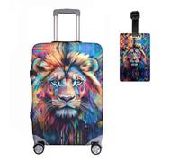 Löwe Lot de 2 housses de protection de valise + étiquette de bagage élastiques 18-32 pouces, protection de bagages, motif animal 3D, anti-rayures, R4, L(26-28in), Housse de valise