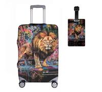 Löwe Lot de 2 housses de protection de valise + étiquette de bagage élastiques 18-32 pouces, protection de bagages, motif animal 3D, anti-rayures, R5, L(26-28in), Housse de valise