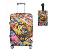 Löwe Lot de 2 housses de protection de valise + étiquette de bagage élastiques 18-32 pouces, protection de bagages, motif animal 3D, anti-rayures, R9, S(19-21In）, Housse de valise