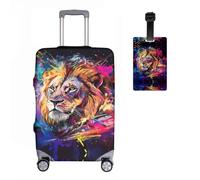 Löwe Lot de 2 housses de protection de valise + étiquette de bagage élastiques 18-32 pouces, protection de bagages, motif animal 3D, anti-rayures, R3., M(22-24in), Housse de valise