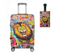 Löwe Lot de 2 housses de protection de valise + étiquette de bagage élastiques 18-32 pouces, protection de bagages, motif animal 3D, anti-rayures, R7, S(19-21In）, Housse de valise